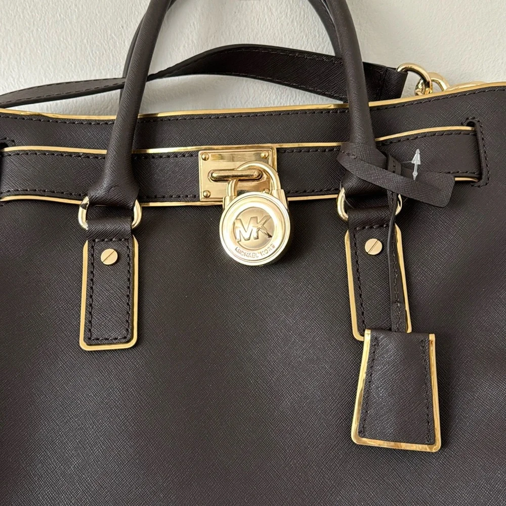 NWT MK BROWN Large Brown Bag w/Gold Trim and Chain Strap-Hamilton Speccio - Picture 2 of 11